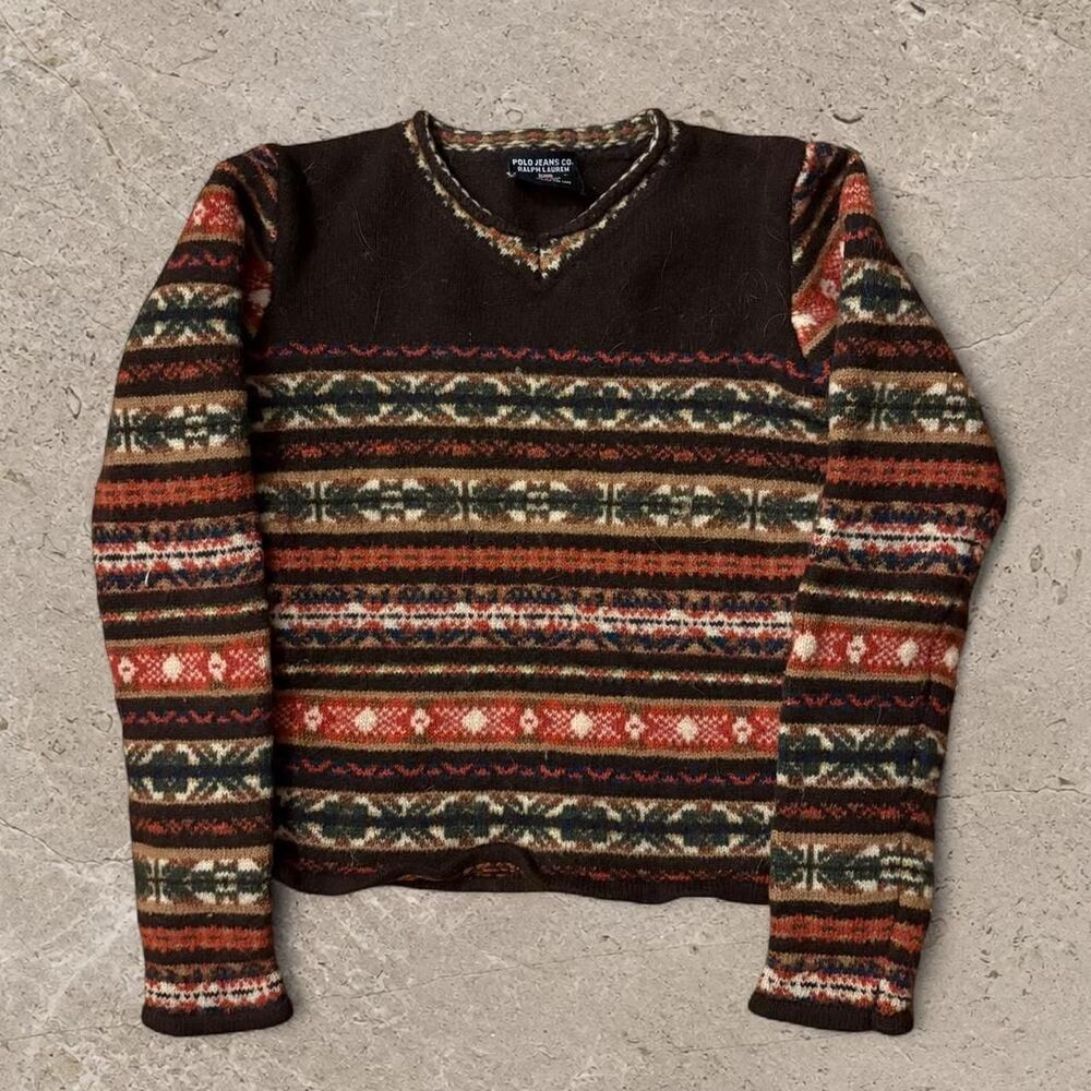 Womens Polo Ralph Lauren Striped Wool Sweater SZ L